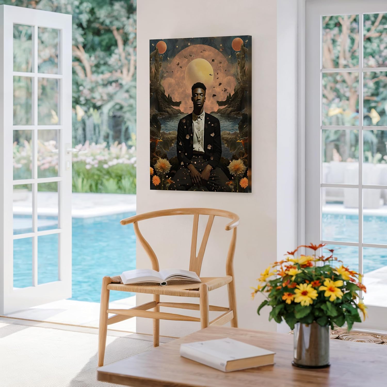 Poster Master African American Man Canvas - Surreal Print - Black Man & Flower Art - Gift for Men & Women - Trippy Aesthetic Wall Decor for Dorm, Living Room or Bedroom - 8x10 STRETCHED Canvas