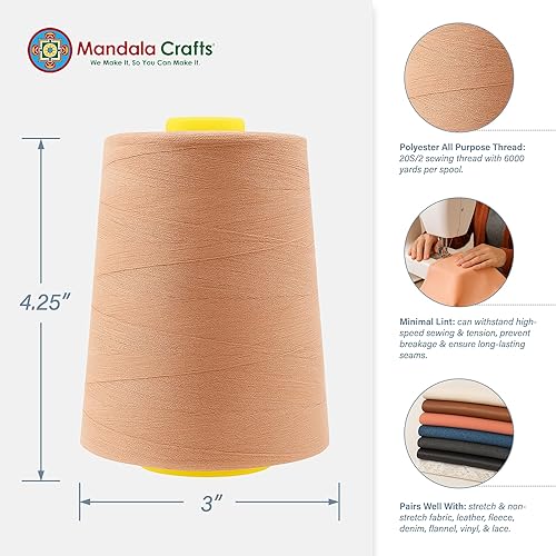 Vista 137 de Mandala Crafts - Hilo de coser multiusos de poliéster para máquina de coser de sarga, sobrehilado, acolchado Beige