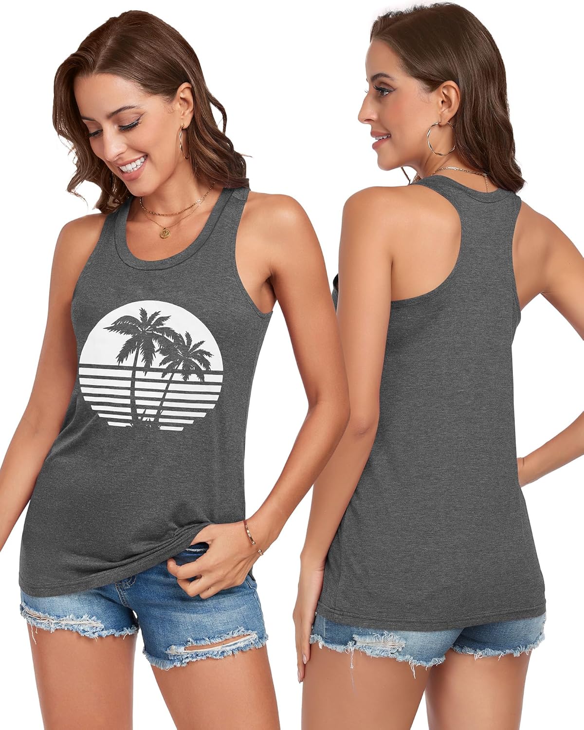Racerback Tank Tops for Women Summer Sleeveless Round Neck Casual Graphic Tunic Shirts - Image 2