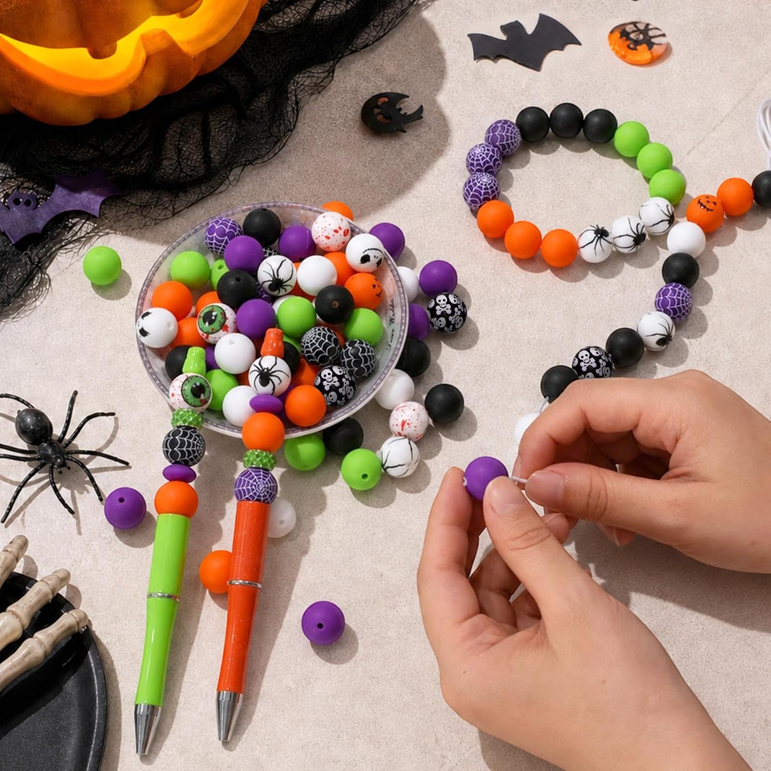 100pcs Halloween Silicone Beads 15mm Focal Beads for Keychain Beadable Pens