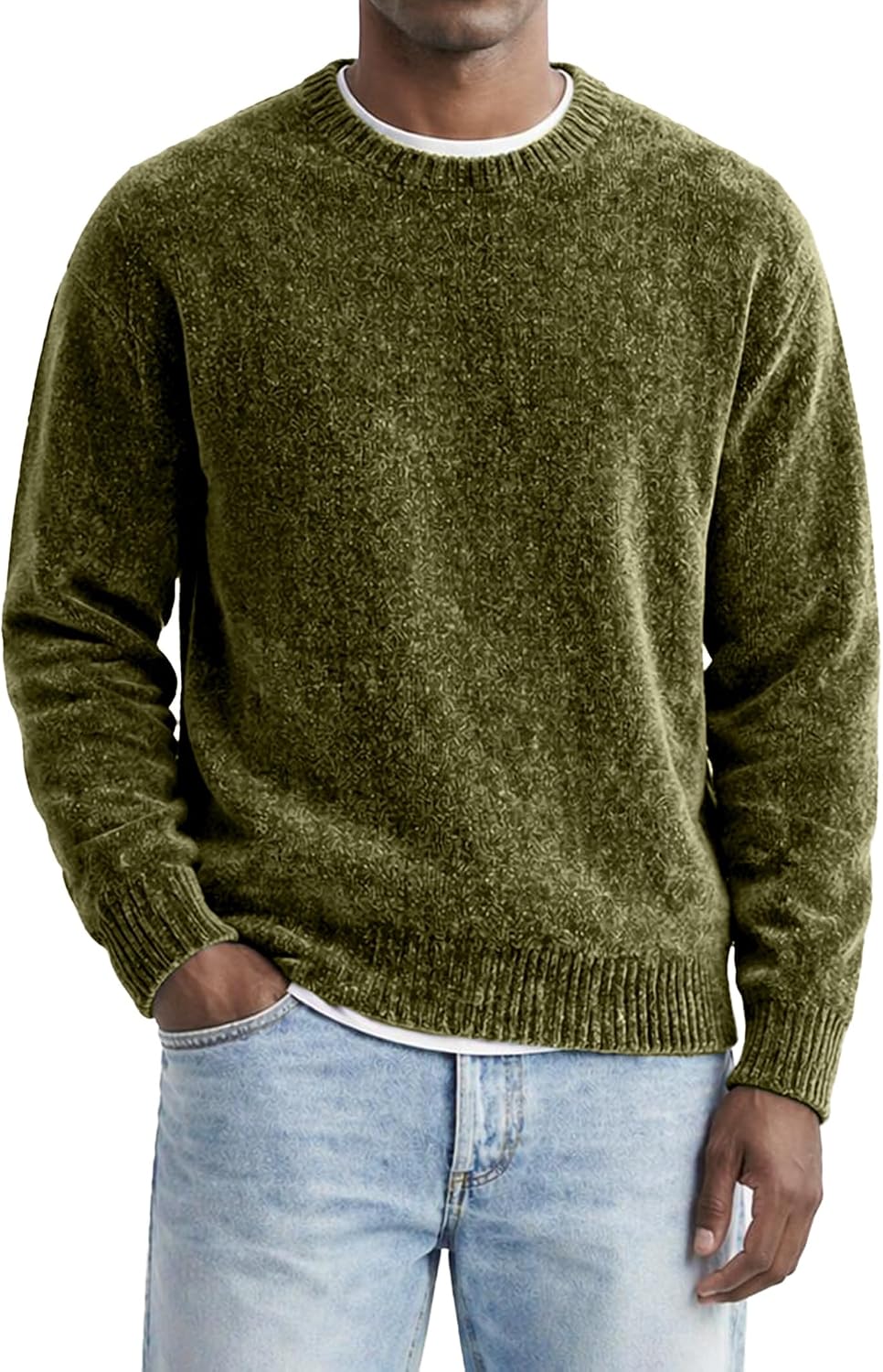 JMIERR Men's Chenille Sweater Soft Pullover Crewneck | Soft Chenille Fabric, Crewneck Sweatshirt, Warm Stretch Feel, Fall Winter Casual Top, Easy Daily Wear