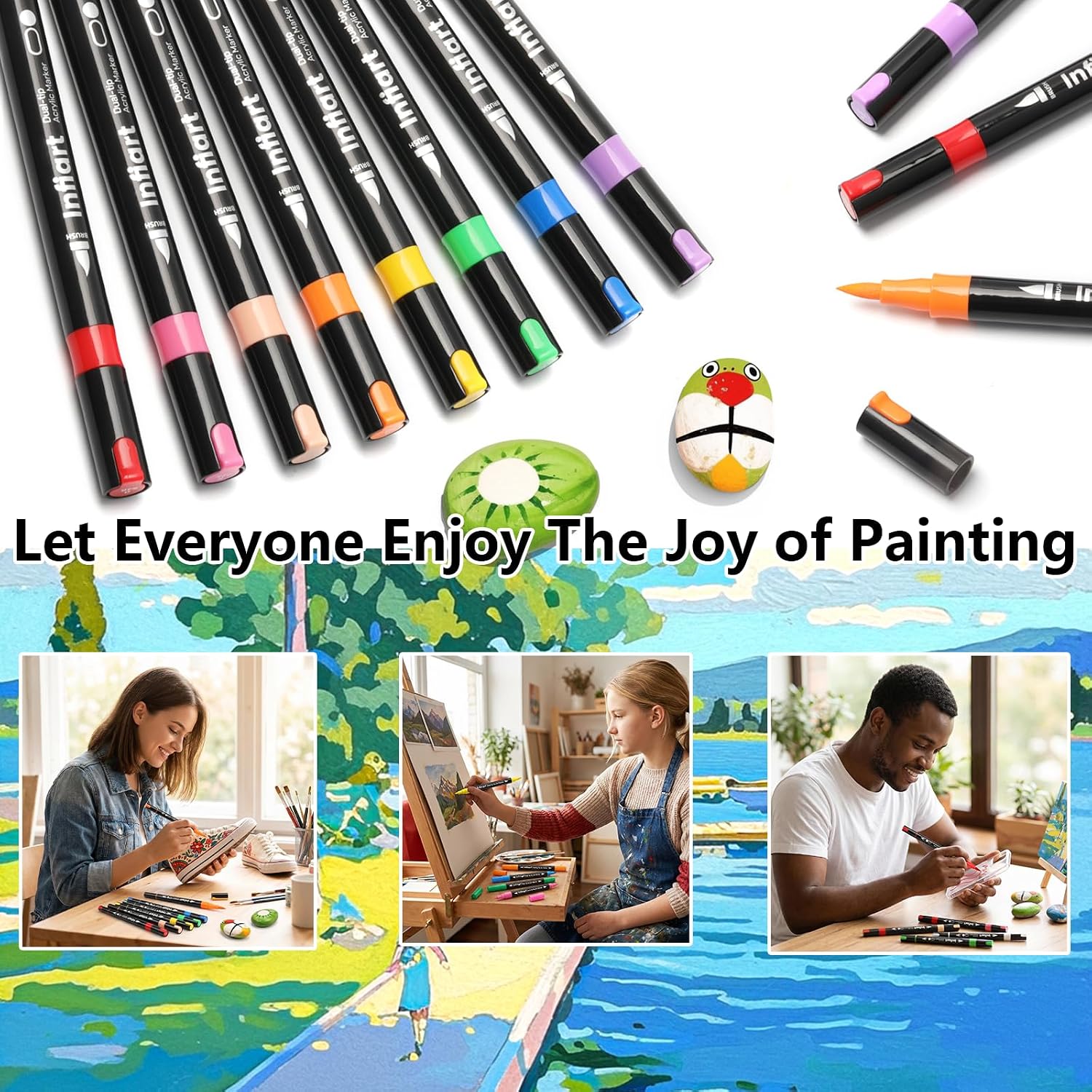 120 Colors Acrylic Paint Markers, 3X Large Capacity, Fine & Brush Dual Tip