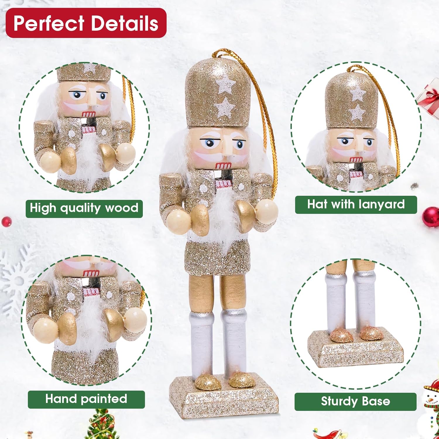 5PCS Christmas Decorations Nutcracker Ornament,5 inch Wooden Soldier Decor Xmas Tree Hanging Nutcracker Soldier Set for Tree Table Decor Gifts - Image 4