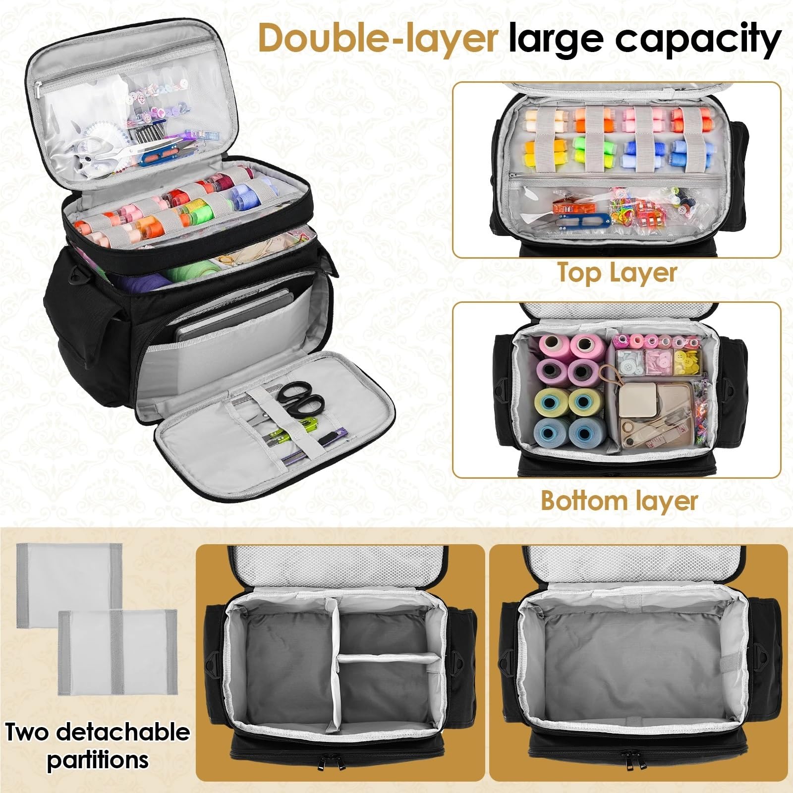 Bolsa de costura grande 35x23x23 cm, bolsa hilo tejer lana, caja organizadora agujas gancho almacenamiento, accesorios DIY para Agujas, Hilo