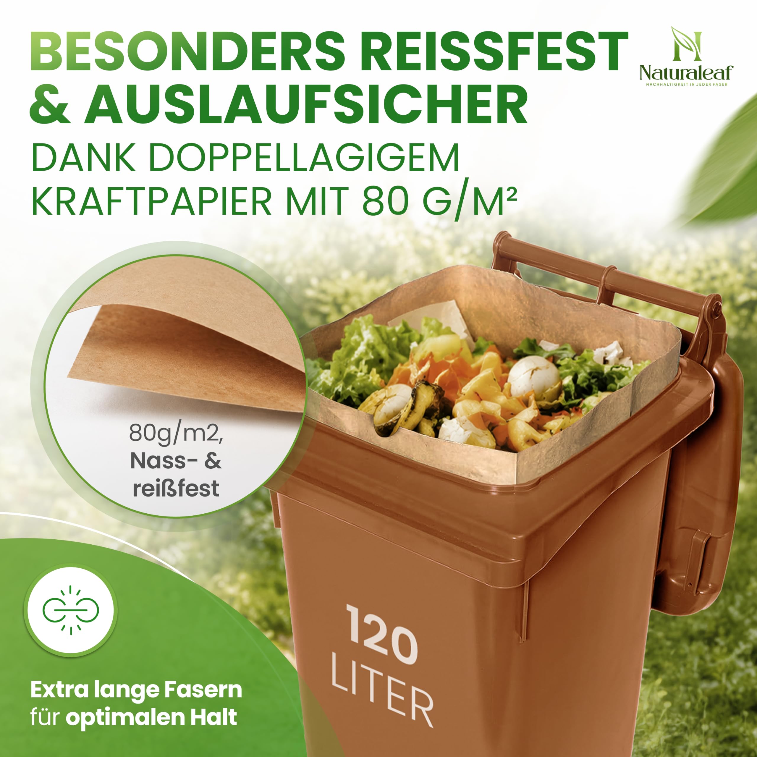 Biomüllsäcke 120L | 25 Stück | Extra Nass- & Reißfest