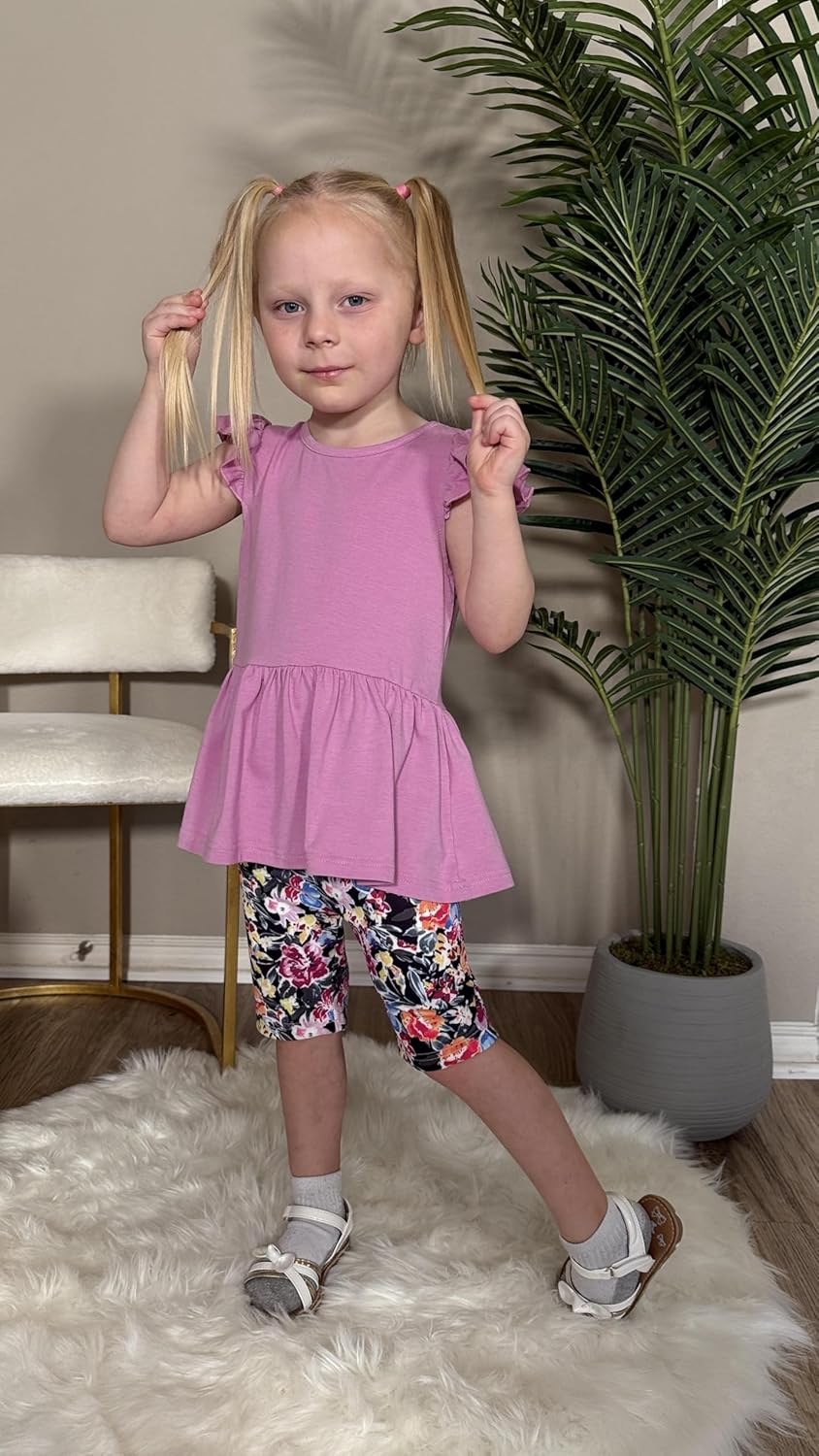 Arshiner Girls 2 Piece Outfit Ruffle Sleeve Peplum Top And Biker Shorts Lightweight Breathable Summer Clothing Set - Image 7