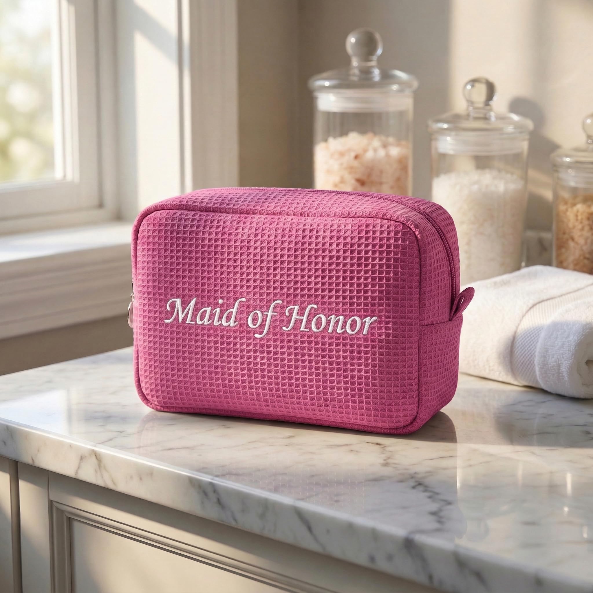 Borsa da trucco personalizzata con nome ricamato, borsa da bagno in maglia goffrata personalizzata per donne, borsa da viaggio grande e piccola borsa da trucco per regali da damigella