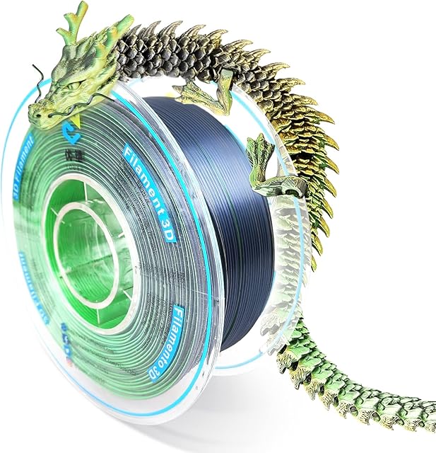 YOUSU Tricolor PLA Filament, 3D Filament 1kg, Triple Color Filament 1.75mm (± 0.03 mm) Compatible with Most of 3D Printer, Silk Gold/Green/Black