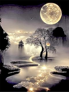 mrpwnle Diamond Painting Kits for Adults Beginners,Moon Diamond Art Kits for Adults,5D Moonlight Landscape Diamond Painting Kits DIY Diamond Art Dots Crafts Kits,Home Wall Decor Gifts 12x16in