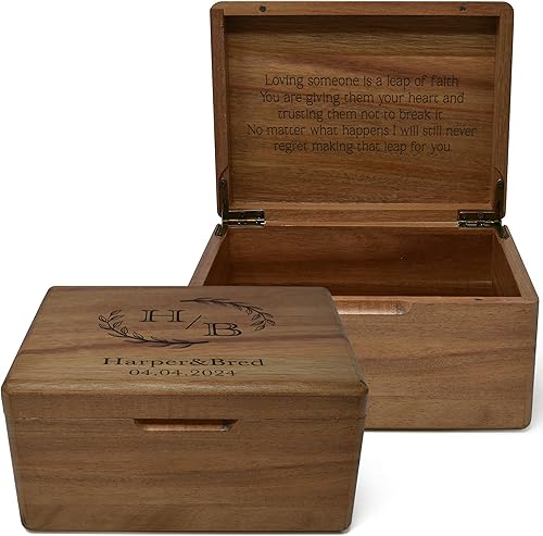 Miniatura 42 de Caja de madera grabada personalizada grande – Caja de recuerdo de madera de acacia con mensaje oculto personalizado, cajas de memoria de nogal para