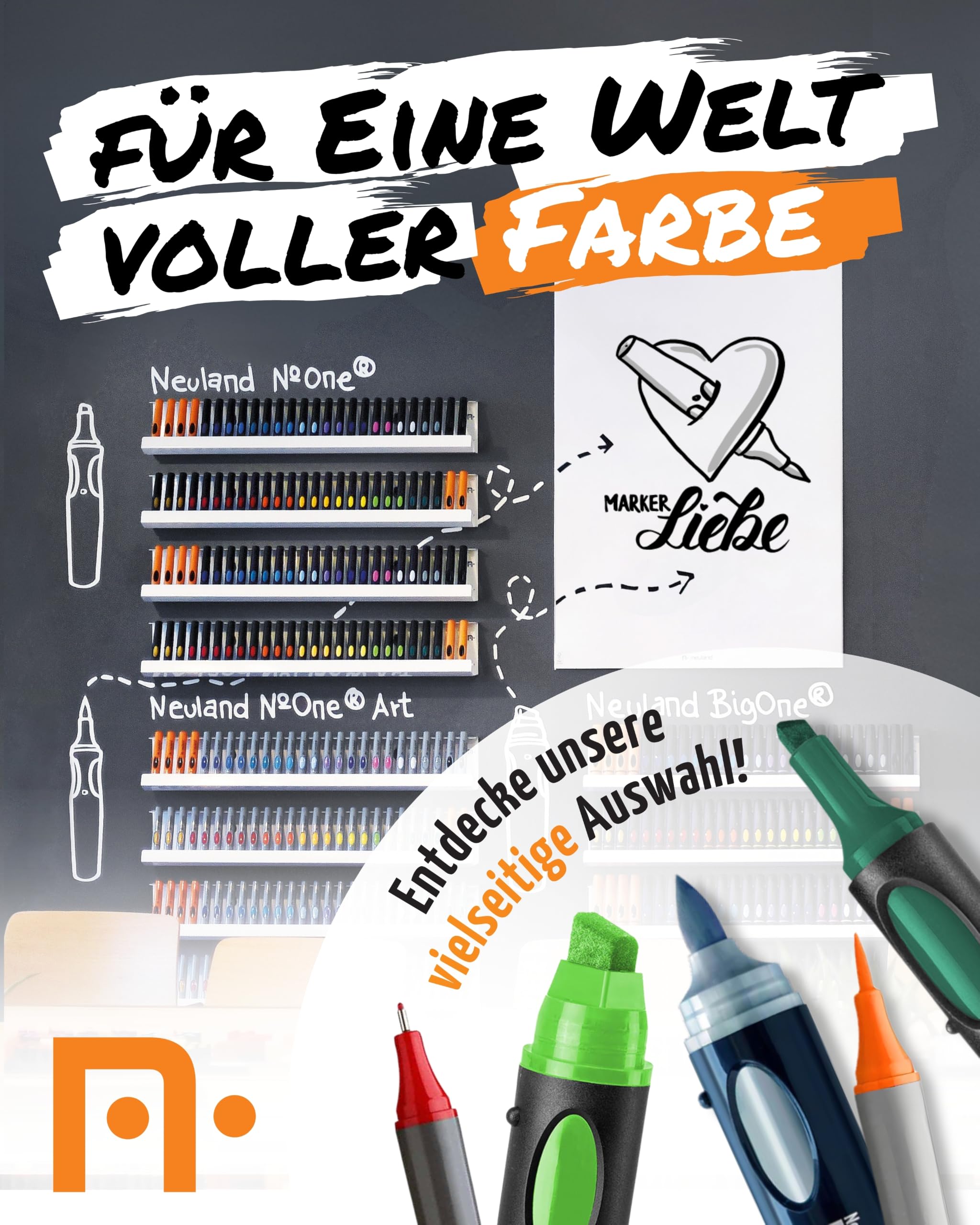 Neuland BigOne® 10er-Set Basic Tones 1 I Große Moderationsmarker mit Keilspitze 6-12 mm I Farbset mit 4x Schwarz 2x Rot 2x Blau 2x Grün I XXL wiederbefüllbare Präsentationsstifte für Flipchart