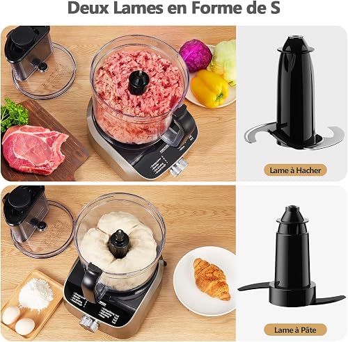 YASHE Robot Cuisine Multifonctions – Blender, Mixeur, Moulin, Presse-Agrumes, Pétrin avec Bol de 2,5L et Blender de 1,5L, 1300W, 3 Vitesses, Fonction Pulse, Verrouillage de Sécurité - 5