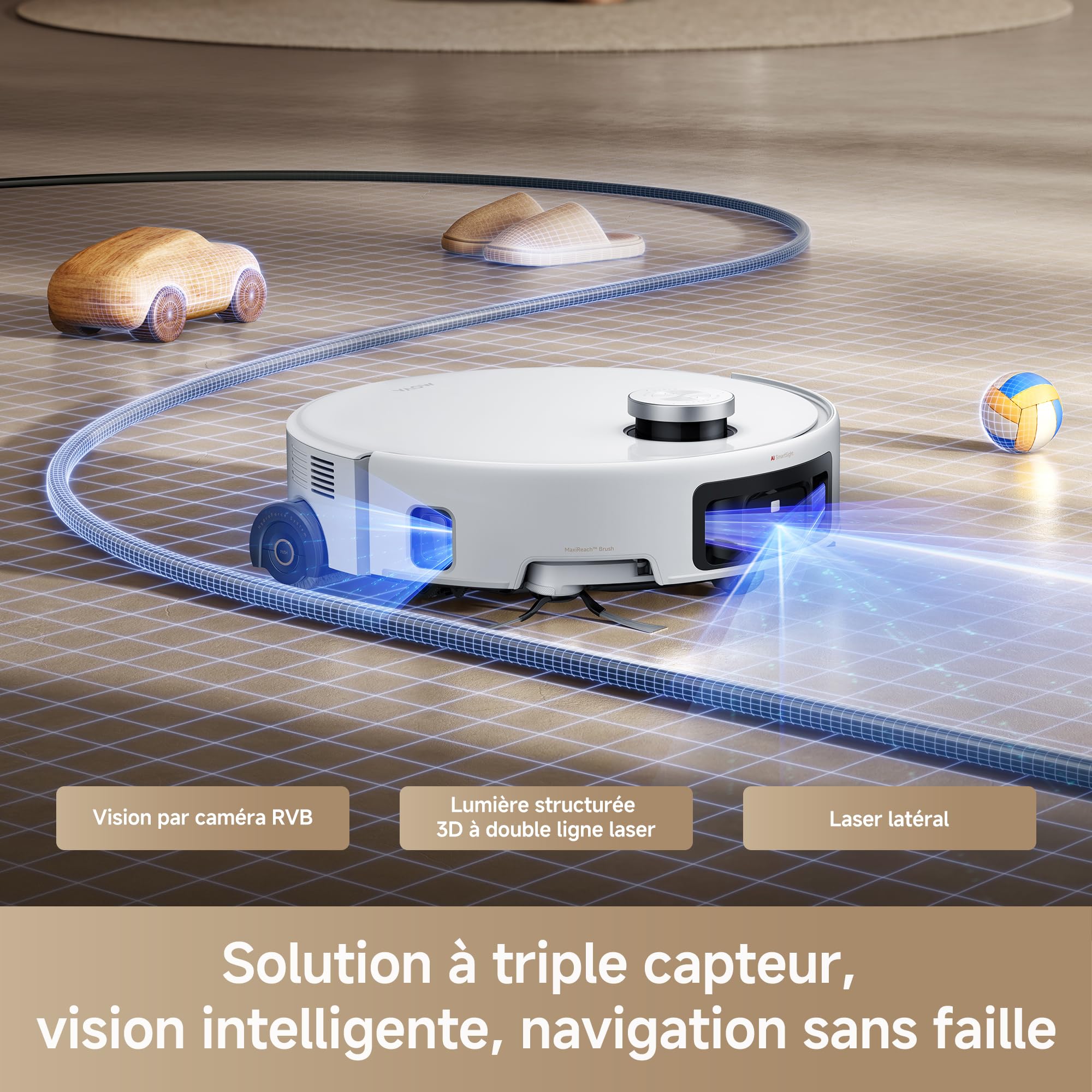 Mova Z60 Ultra Roller Standalone Aspirateur Robot Aspiration 26 000 Pa, Lavage HydroForce, Technologie MaxiReach, Radar FlexScope, AutoShield Tech, Triple mécanisme Anti Noeuds, Station Tout-en-Un