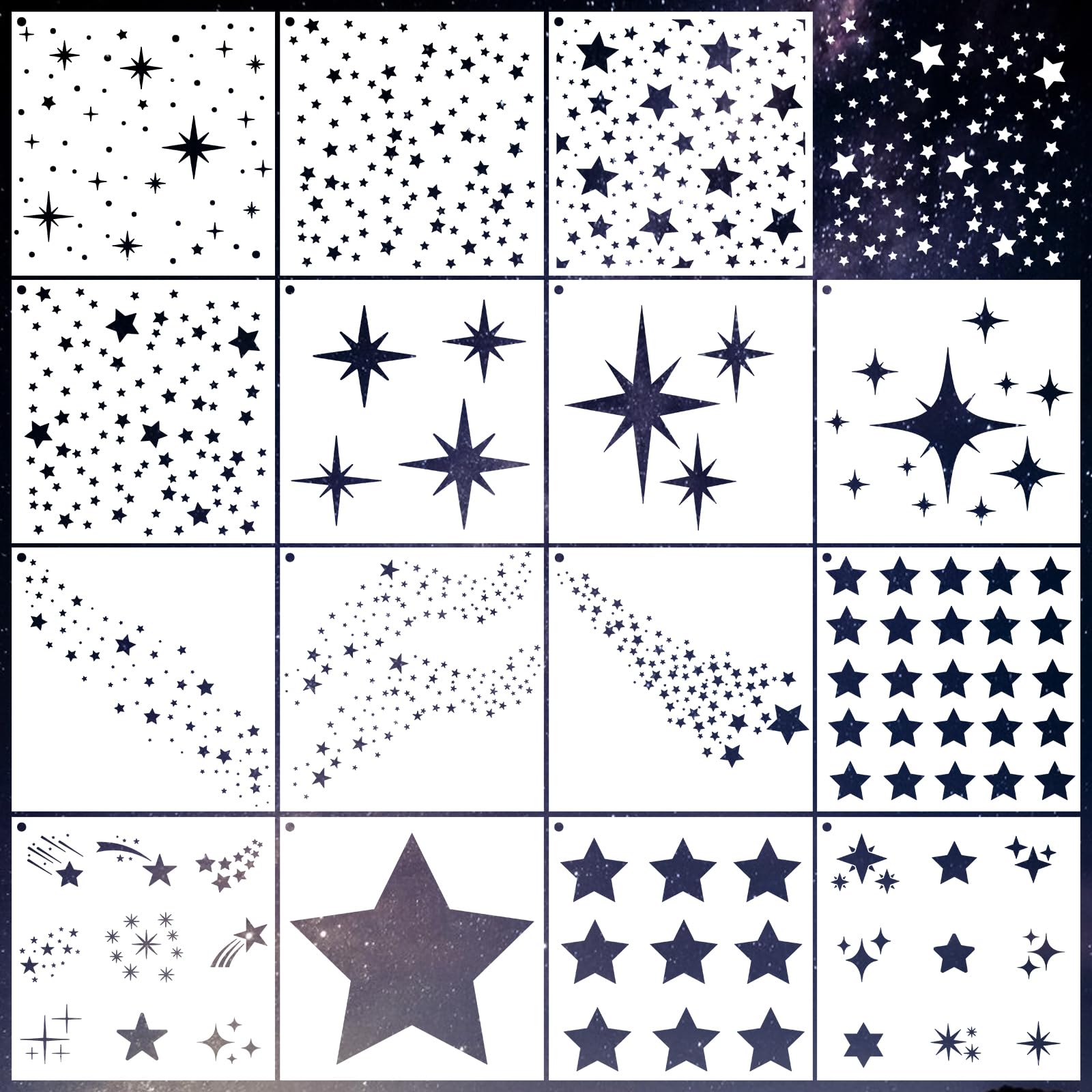 Plantillas reutilizables de estrellas para pintar sobre madera, 15 unidades, plantillas reutilizables de estrellas pequeñas para pintar sobre lienzo, plantillas de pintura de estrellas centelleantes,