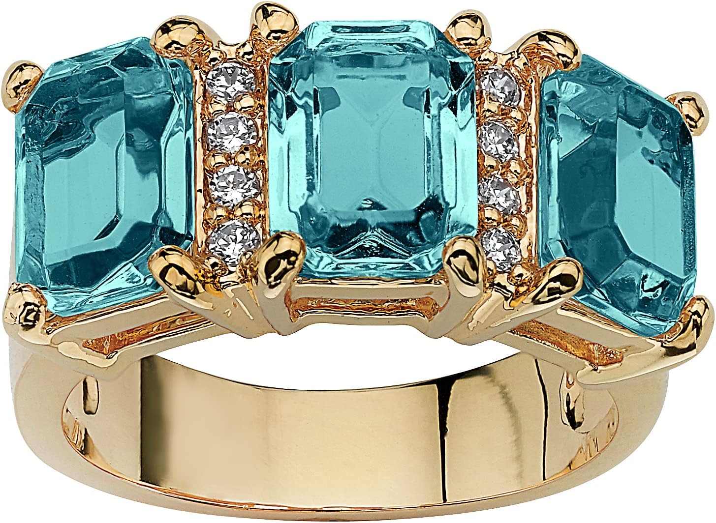 PalmBeach Yellow Gold-Plated Emerald Cut Simulated Birthstone and Round Cubic Zirconia 3-Stone Ring Sizes 5-10