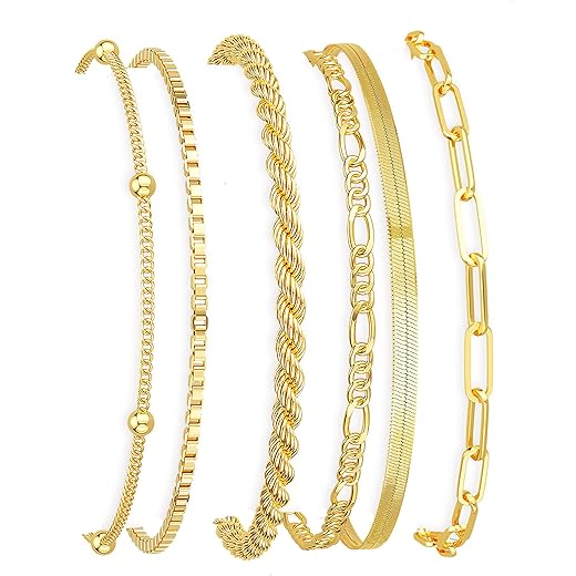 DEARMAY Gold Bracelets for Women Waterproof, 14K Gold Plated Jewelry Sets Trendy Thin Dainty Stackable Cuban Link Paperclip Chain Bracelet Pack Fashion Accessories Gifts for Womens