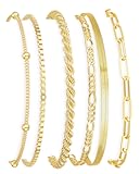 Gold Bracelets for Women Waterproof&comma; 14K Gold Plated Jewelry Sets Trendy Thin Dainty Stackable Cuban Link Paperclip Chain Bracelet Pack Fashion Accessories Gifts for Womens