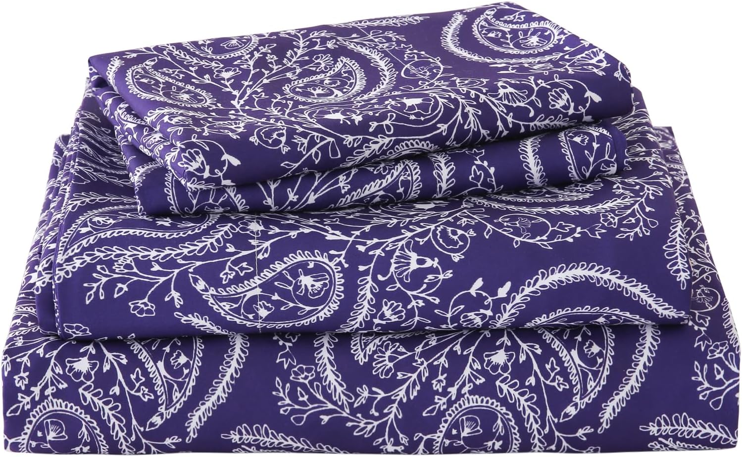 Yibeizi Queen Sheet Set Deep Pocket Queen Size Purple Paisley Bed Sheets Set, Floral Printed Soft Microfiber Oeko-Tex Sheets & Pillowcases Hypoallergenic Wrinkle Free Bedsheets