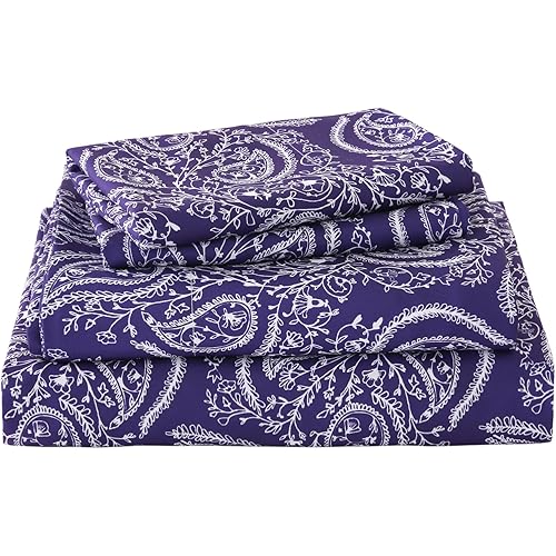Yibeizi King Size Sheets Set Deep Pocket Purple Paisley Bed Sheet Sets, Floral Printed Soft Microfiber Oeko-Tex Hypoallergenic Sheets & Pillowcases Wrinkle Free Bedsheets
