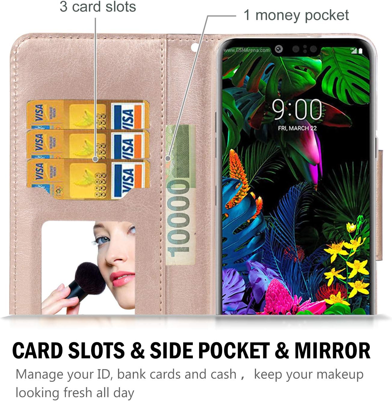 ProCase LG G8 ThinQ Wallet Case, Folio Fold Card Case with Credit Card Slots Wristlet Flip Cover Kickstand Case for LG G8 / LG G8 ThinQ 2019 -Black