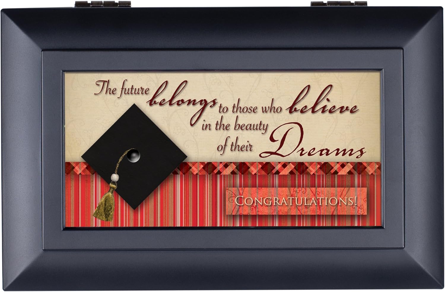 Cottage Garden Believe in The Beauty of Your Dreams Matte Black Petite Jewelry Music Box Plays Wonderful World