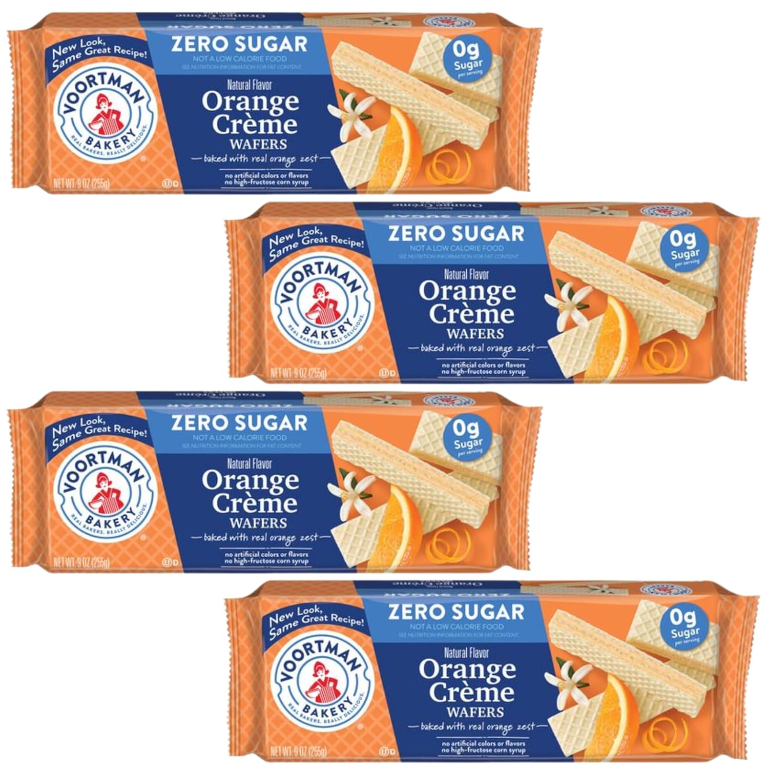 Zero Sugar Wafers - 4x Orange Creme Flavored Wafers (Pack Of 4 x 255g) Especially Since They're Sugar Free and Don't Contain any Artificial Colors or Flavors