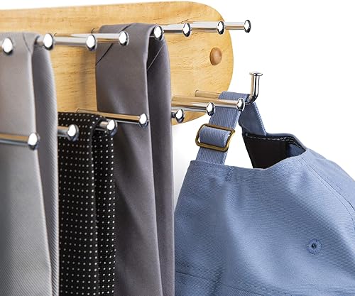 Miniatura 5 de Richards Homewares - Estante de corbata montado en la pared, colgador de bufanda de cinturón de madera con 21 ganchos cromados para armario para