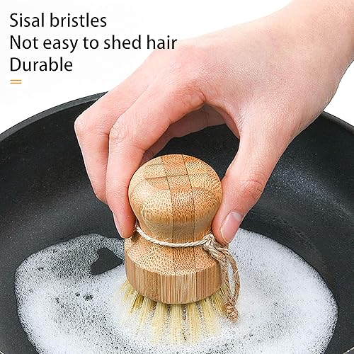 Miniatura 3 de Cepillo para lavar platos de sisal natural, cepillo redondo de bambú, ollas, sartenes, verduras, cepillo de limpieza del hogar... (sisal)