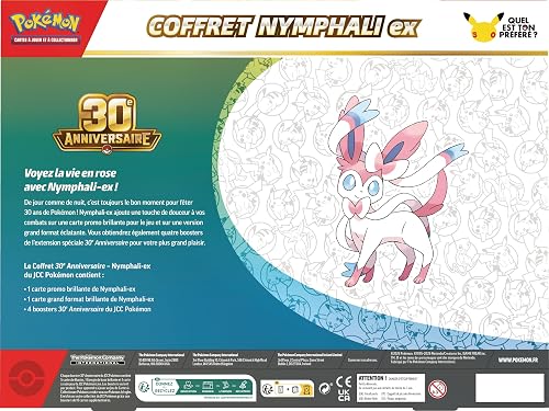 Pokémon : Coffret 30ᵉ Anniversaire – Nymphali-ex du JCC Pokémon (1 Carte Promo Brillante, 1 Carte Grand Format Brillante et 4 boosters) - 4