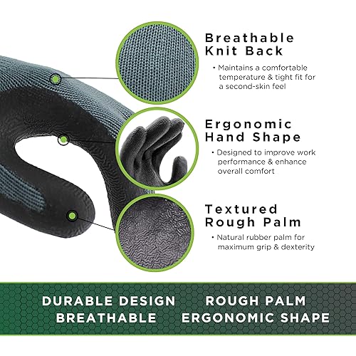 Miniatura 8 de Showa Atlas 300BL-09 - Guantes ajustados con palma de recubrimiento de goma natural, color negro, grandes (paquete de 12 pares), M, Azul