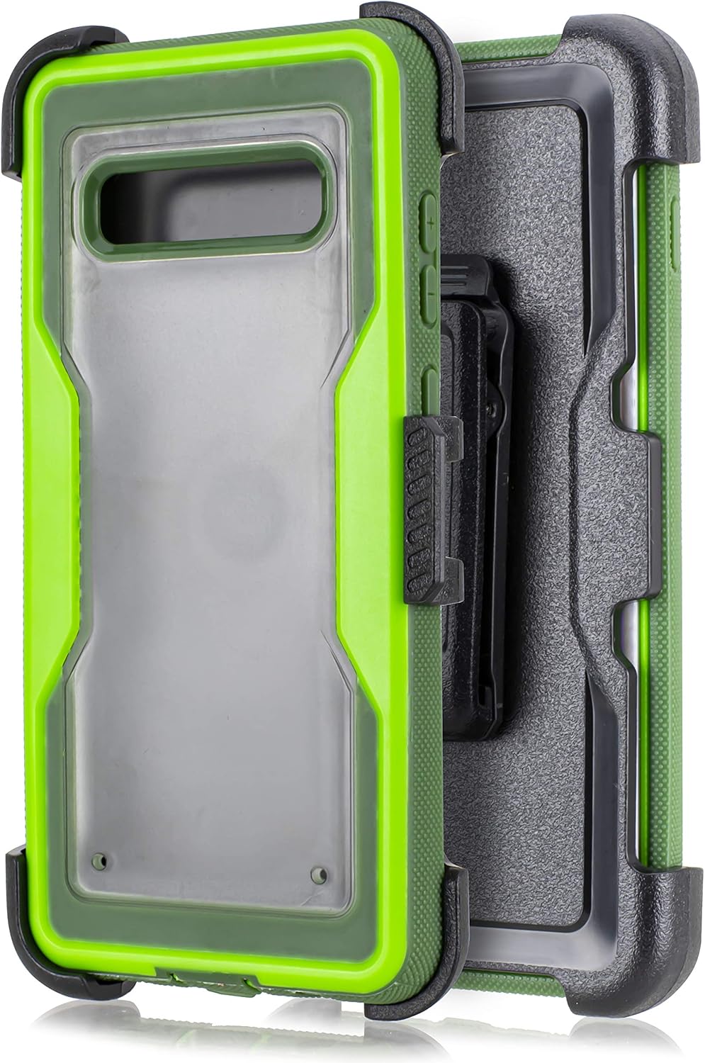 Product image of Compatible for Galaxy S10 Plus Case, S10+ Heavy Duty Belt Clip Holster Combo Clear Holster Case Kickstand Protective Cover with HD Screen (Green)