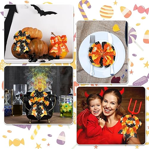 Miniatura 7 de Cinta decorativa de Halloween con borde con alambre de 20 yardas, cinta decorativa de maíz de caramelo, naranja y negro, cinta de tela para
