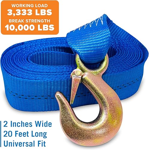 Miniatura 7 de Correa de cabrestante para remolque de barco con gancho, repuesto resistente para remolque de manivela manual, 2 pulgadas x 20 pies, capacidad de