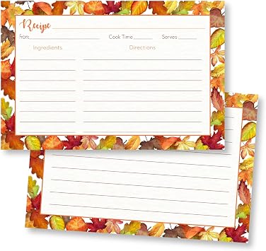 Fall Recipe Cards, Autumn Bridal Shower Recipe Cards | 50 Count