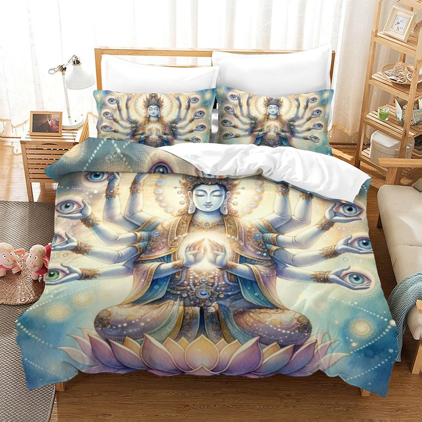 Housse de couette Bouddha 3D microfibre anti-plis pour éliminer le repassage du lit double