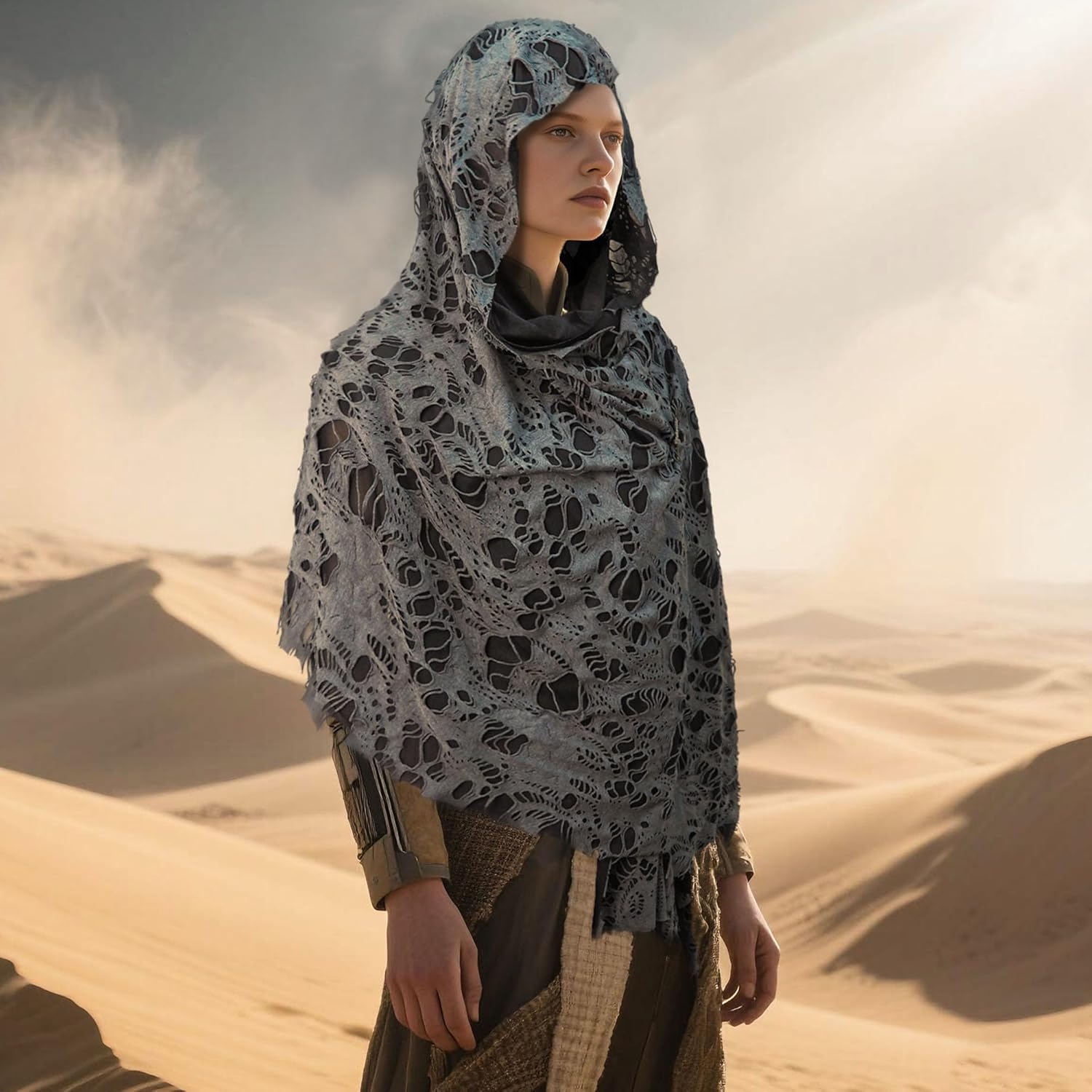 Wrap Dune Wasteland Hooded Shawl With Viking Brooch | Cowl Scarf Rogue Medieval Cloak Renaissance Costume Cape Accessories - Image 7