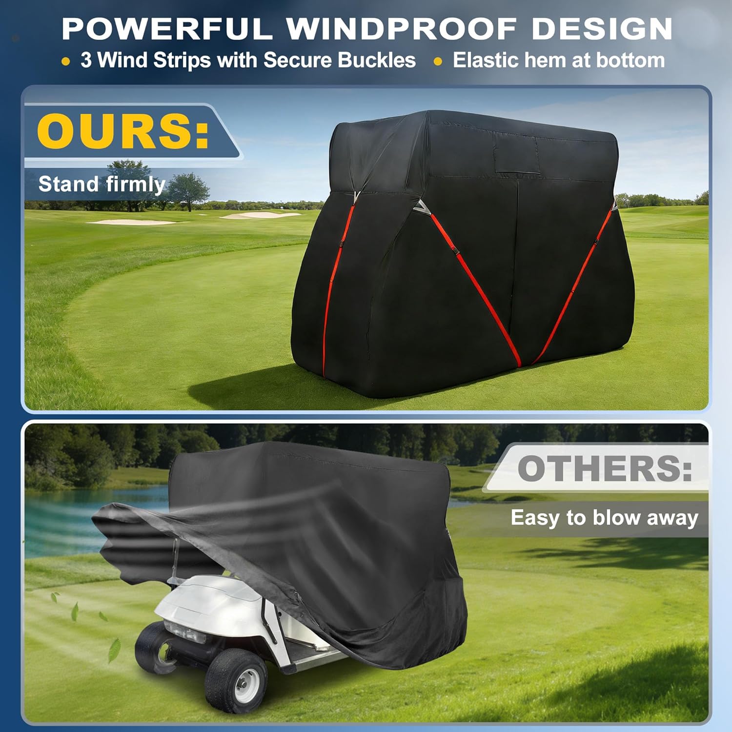 X AUTOHAUX Golf Cart Cover Fit for 4+2 Passenger Cart, Heavy Duty 420D Oxford Fabric Waterproof Windproof Durable Golf Cart Cover for Yamaha, for Honda, for Club Car, for EZGO Golf Cart
