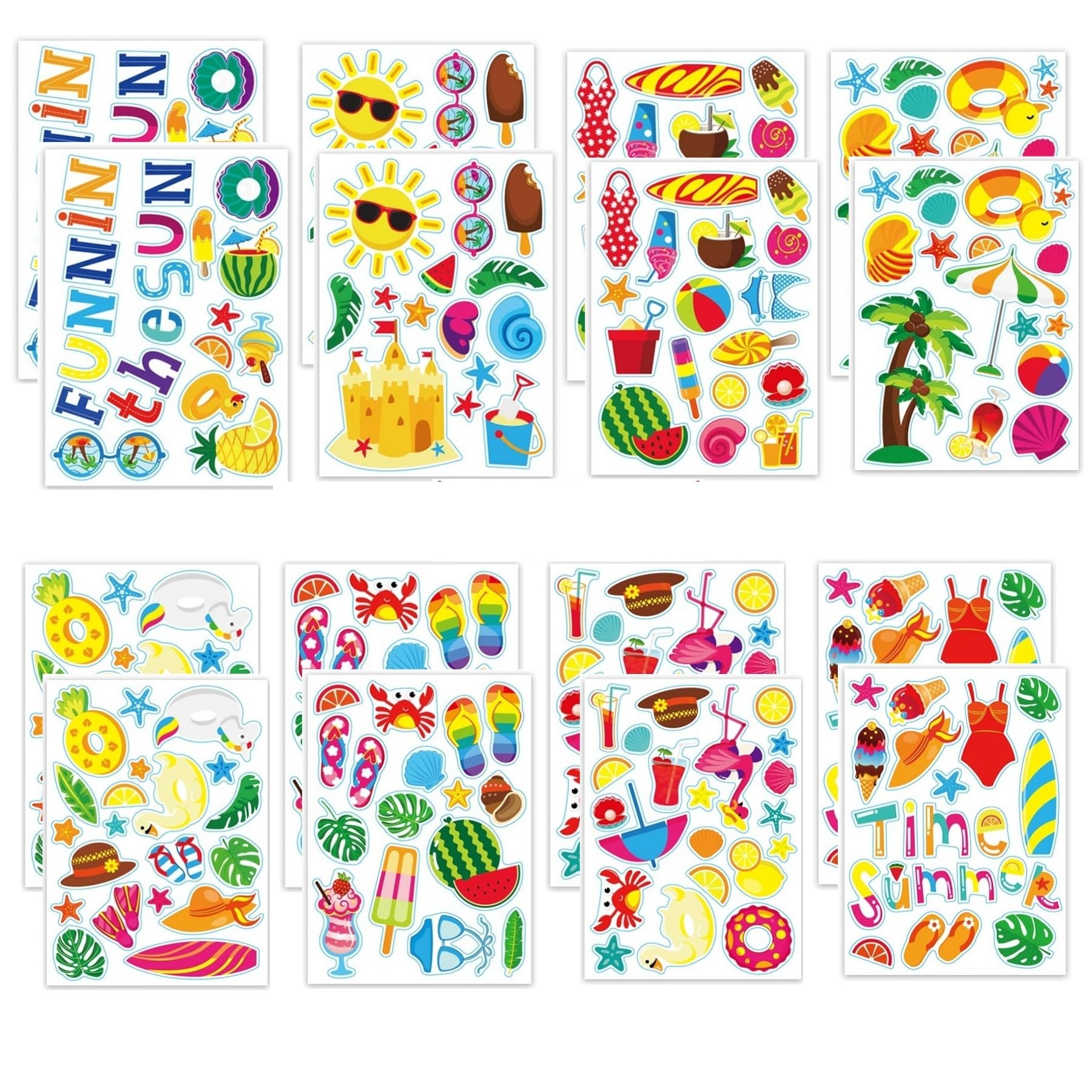 16 Sheets Summer Stickers Kids Seaside Stickers for Children for Scrapbooking Summer Theme Kids Crafts Travel Scrapbook Bowknot Scrapbook Gifts Party Bag Travel Sticker (Type B Summer)