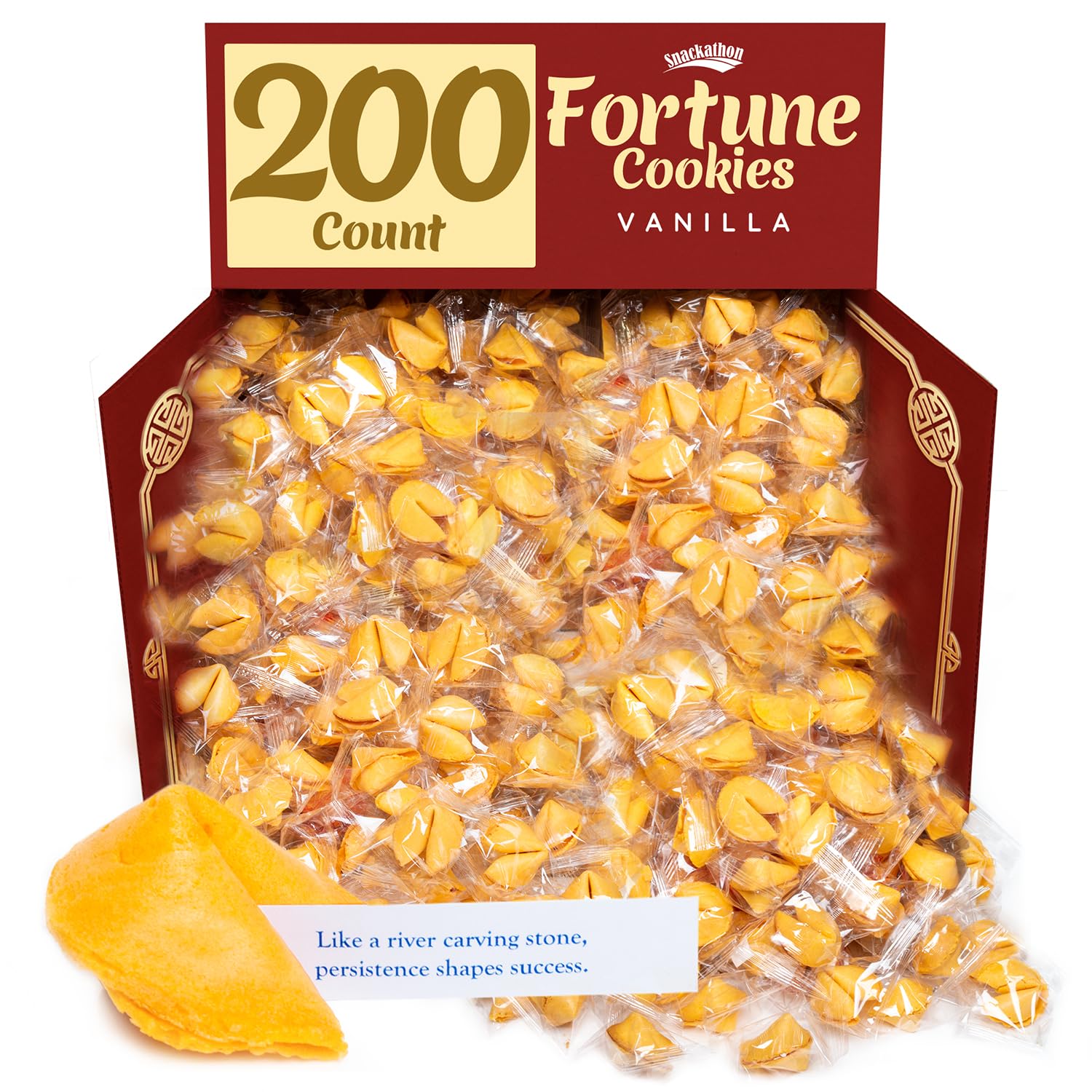 Snackathon Fortune Cookies, Individually Wrapped, Bulk Pack, Premium USA Made (200 Count, Vanilla)