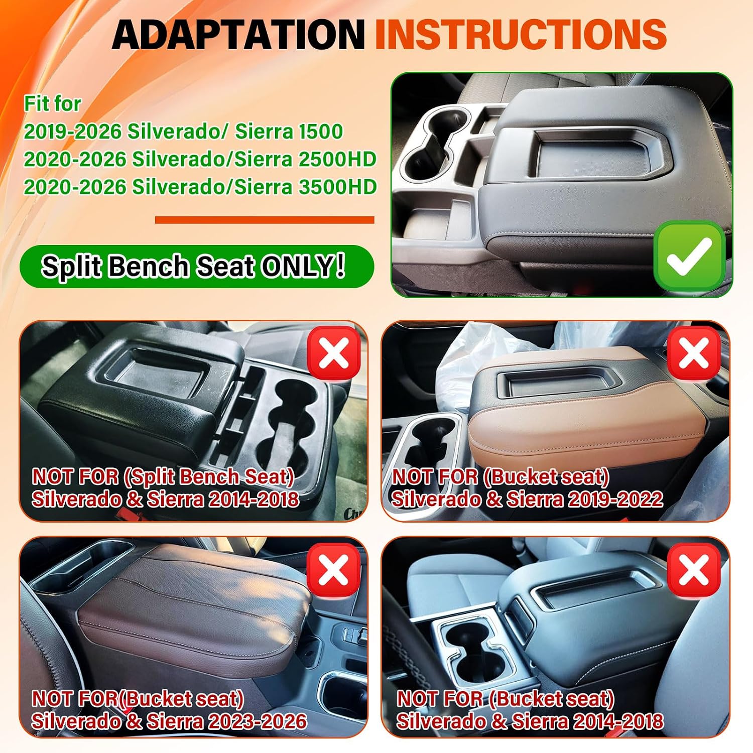 Front Cup Holder Storage Tray for 2019-2026 Chevy Silverado GMC Sierra 1500 & 2020-2026 2500HD 3500HD Accessories, Interior Armrest Center Console Organizer, (Jump Seat Split-Bench Only)