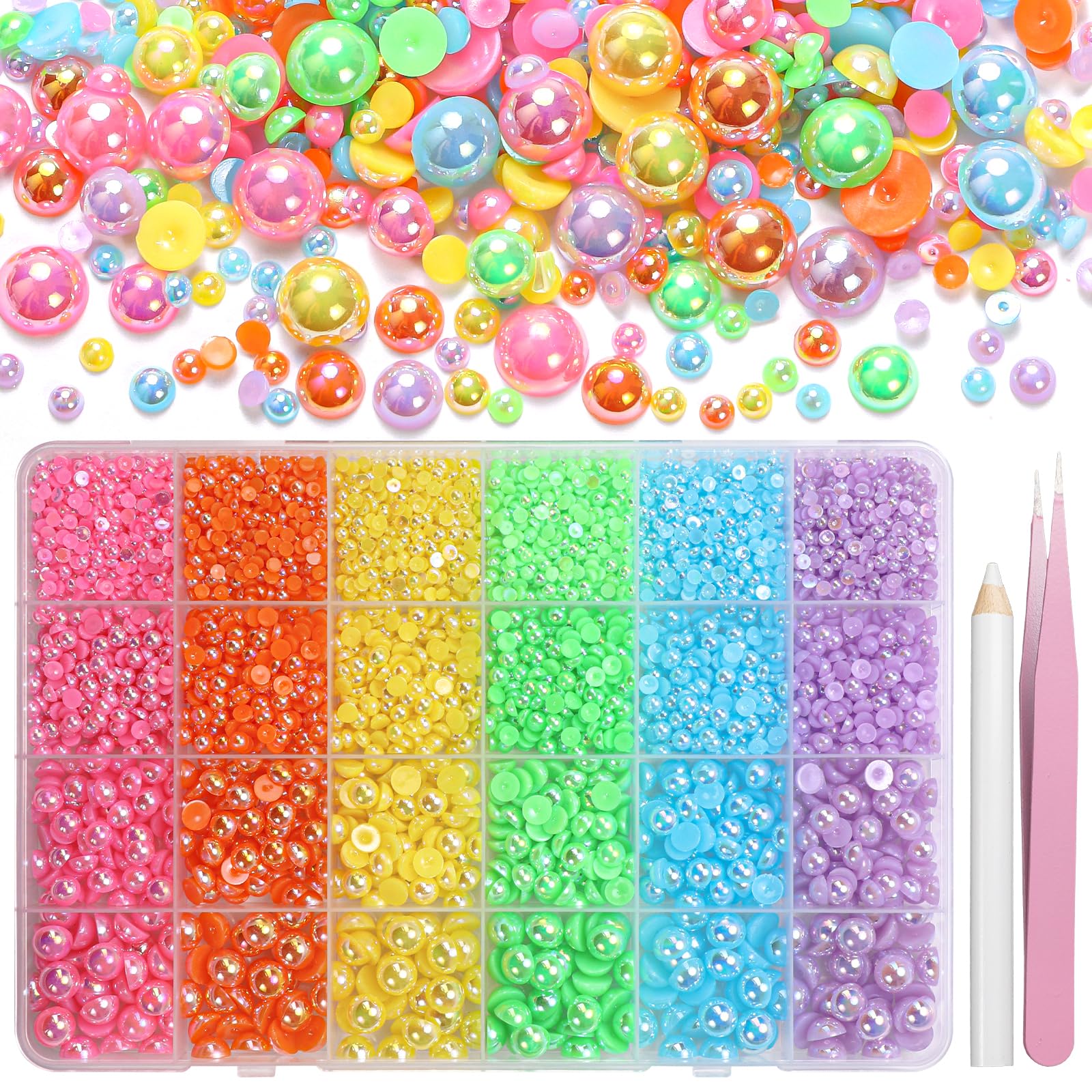 9000Pcs 3-8mm Pink Yellow Orange Flatback Pearls for Crafting for Clothes
