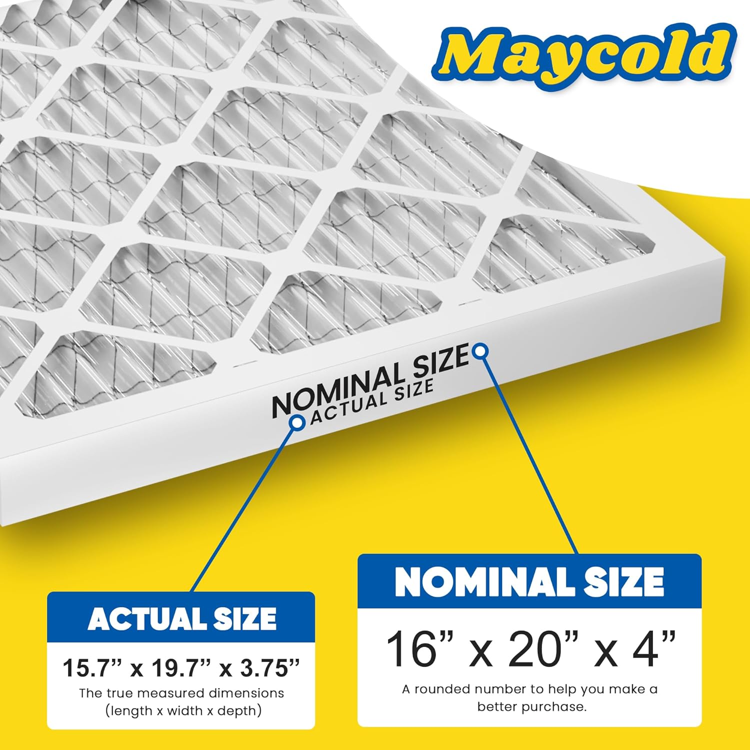 Maycold MERV 8 16x20x4 Furnace Air Filters (2-Pack), Pleated HVAC AC Filters – Actual Size 15.88” x 19.88” x 4.31”, For Residential or Office Use, Individually Wrapped in Plastic