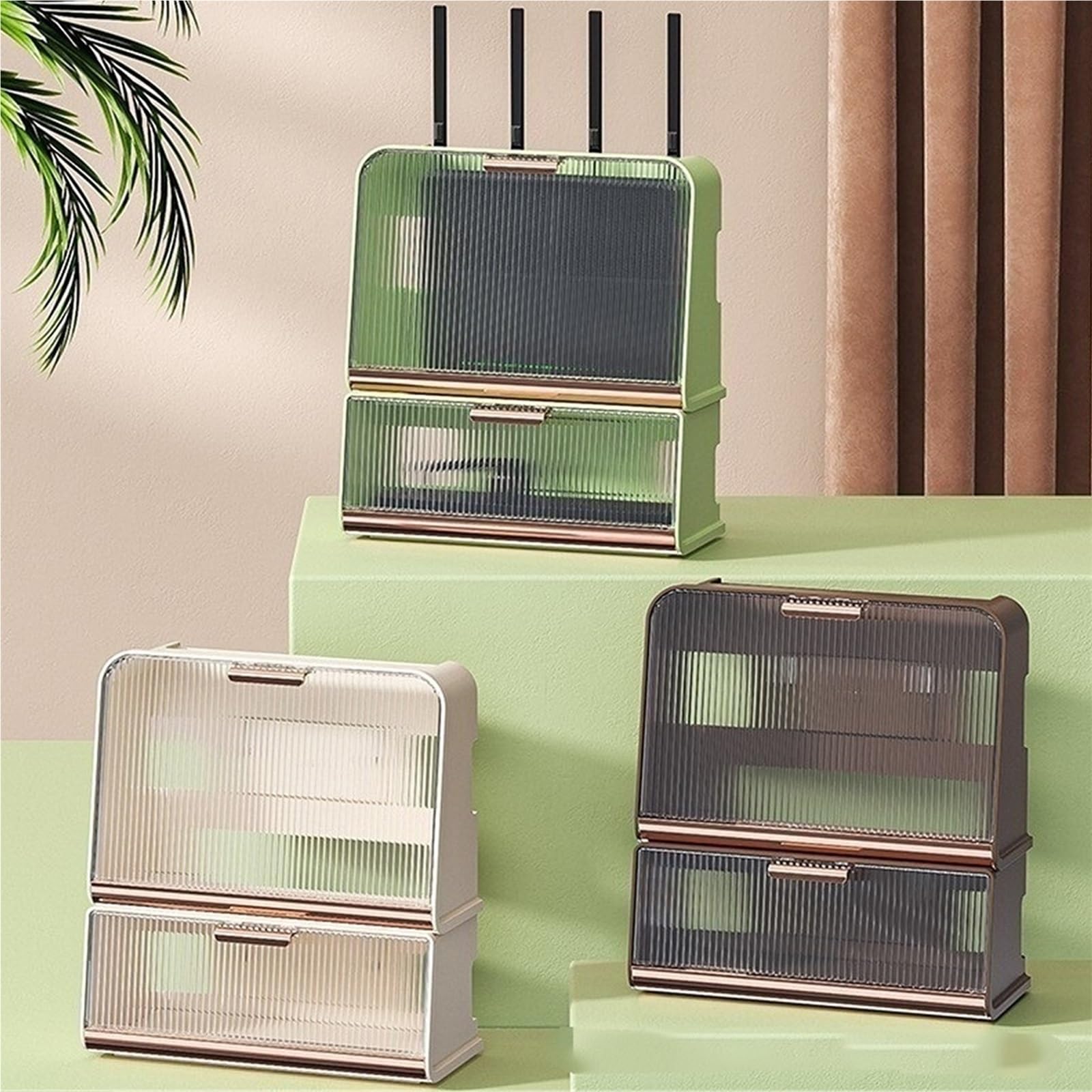 BoîTierde Rangement Mural pour Routeur Wi-FI, Meublede Rangement MultiméDia, Armoire Wi-FI pour Dissimuler Routeur Modem, Masquer Tableau éLectrique(Brown+Brown – Set)