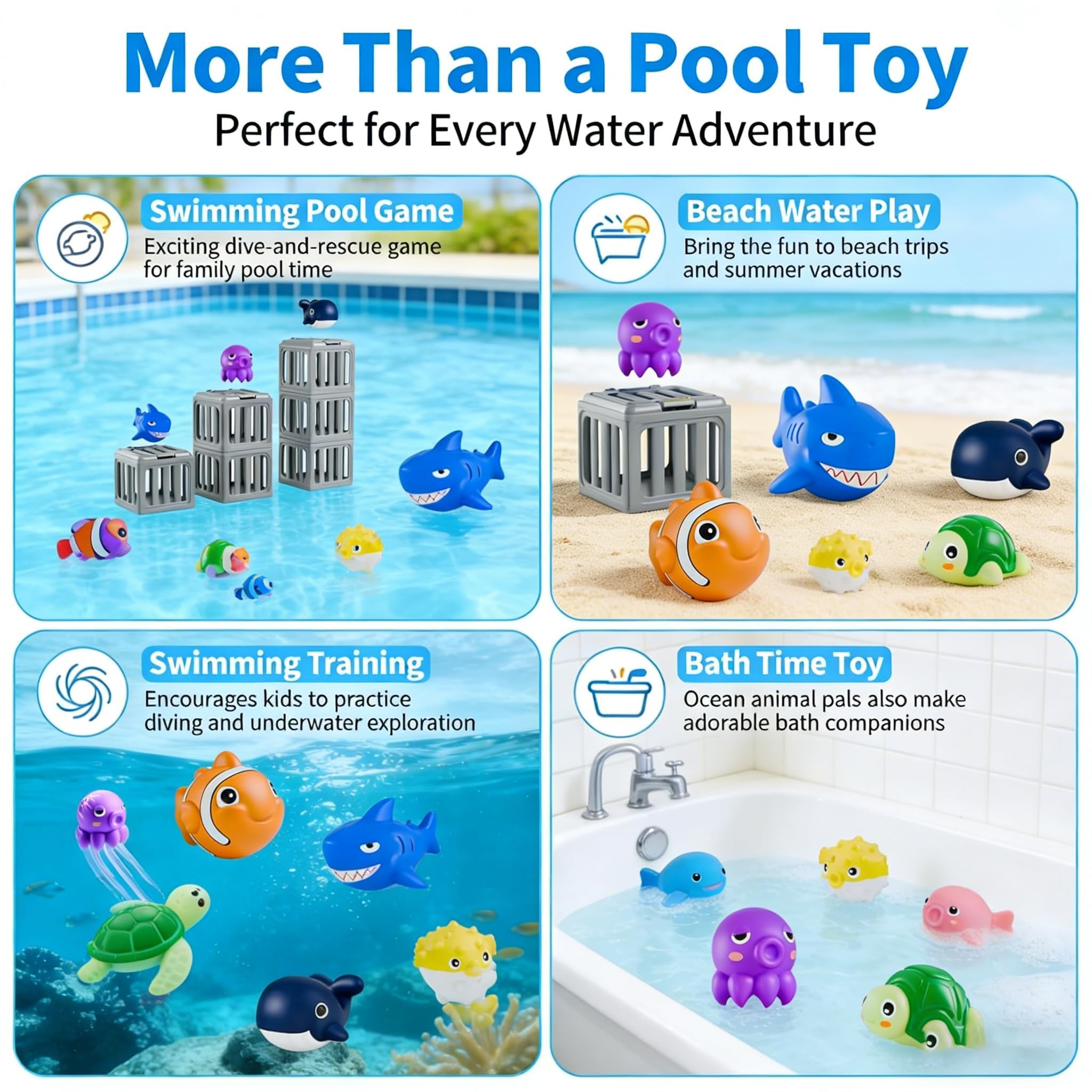 Générique Jouets De Sauvetage De Plongée sous-Marine, Jeu De Recherche sous-Marine Amusant, Ensemble De Piscine De Plongée dans l'eau D'été, for L'entraînement À La Natation, Cadeau D'été(12pcs)