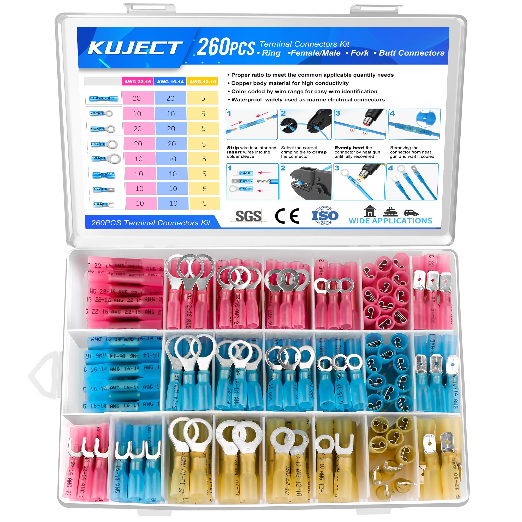 Kuject Heat Shrink Wire Connectors - Waterproof Terminals -16