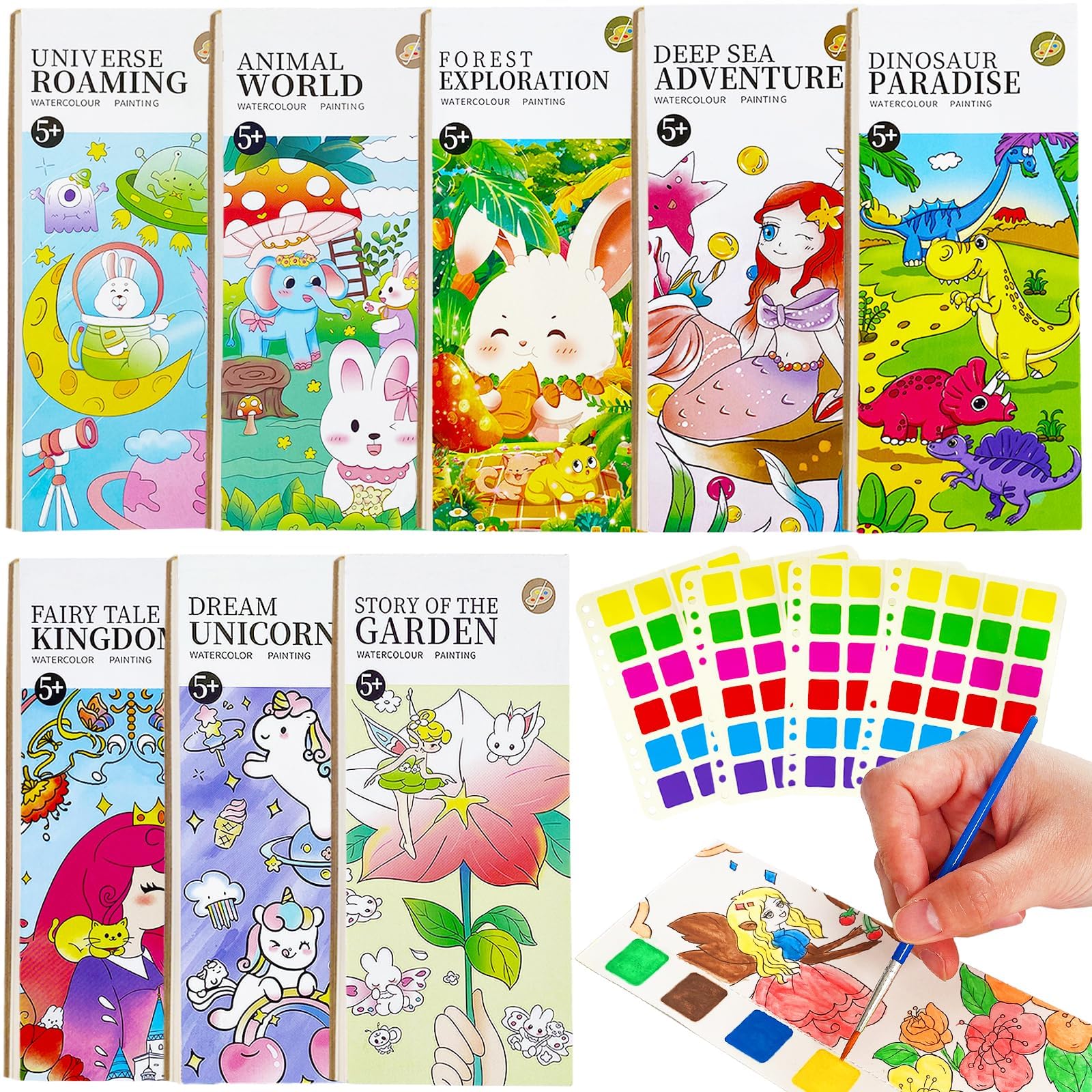 TERRIFI8Pack Pocket Watercolor Painting Book, Painting Watercolor Bookmarks, Watercolor Painting Paper Set for Kids, Travel Pocket Watercolor Kit with Paints, Birthday, Children's Day Gifts for Kids