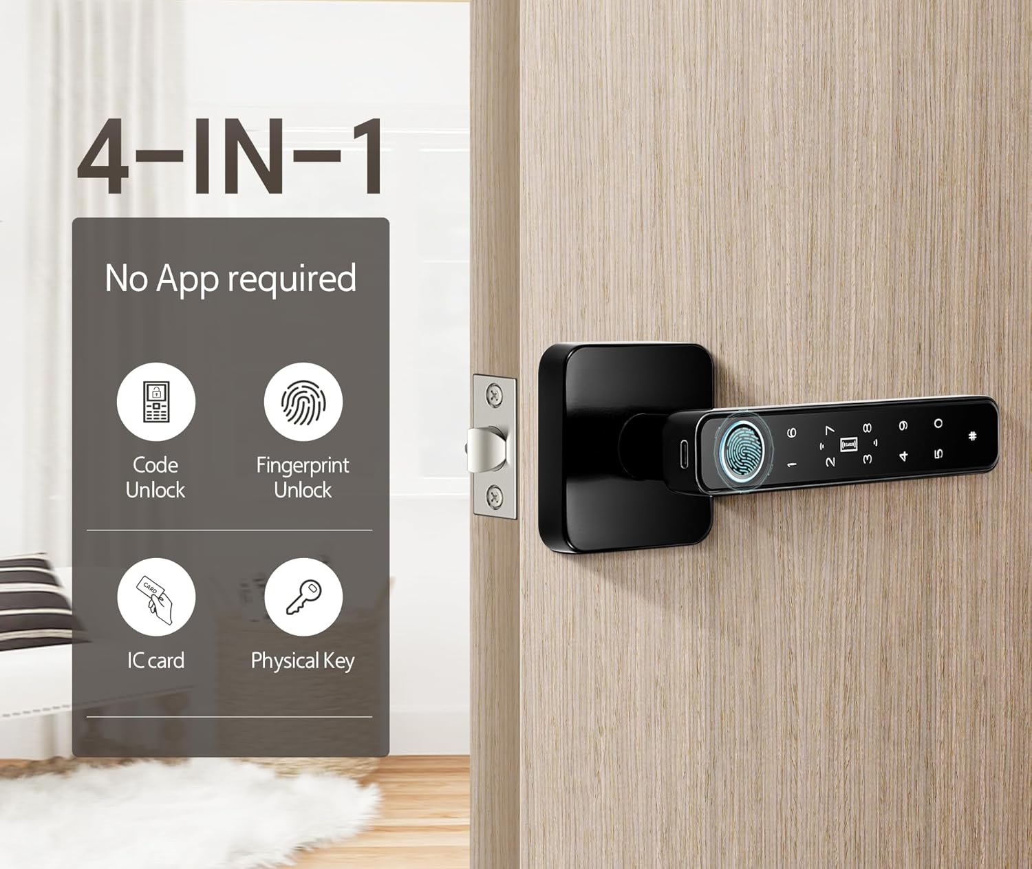 Pulido F199B Smart Lock showing 4-in-1 unlocking methods