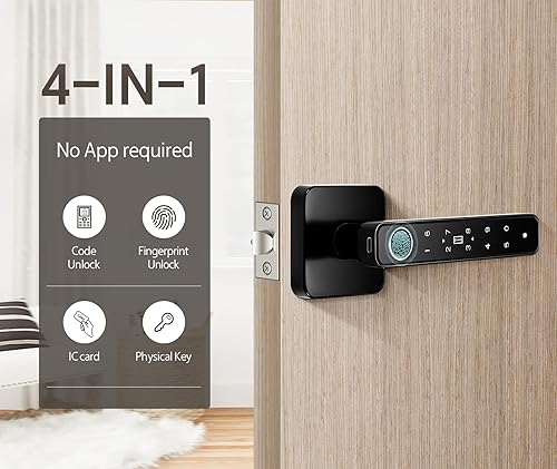 Miniatura 2 de Pulido Cerradura inteligente 4 en 1 con huella dactilar para puerta, no requiere aplicación, cerraduras de puerta para dormitorios y oficinas, pomos