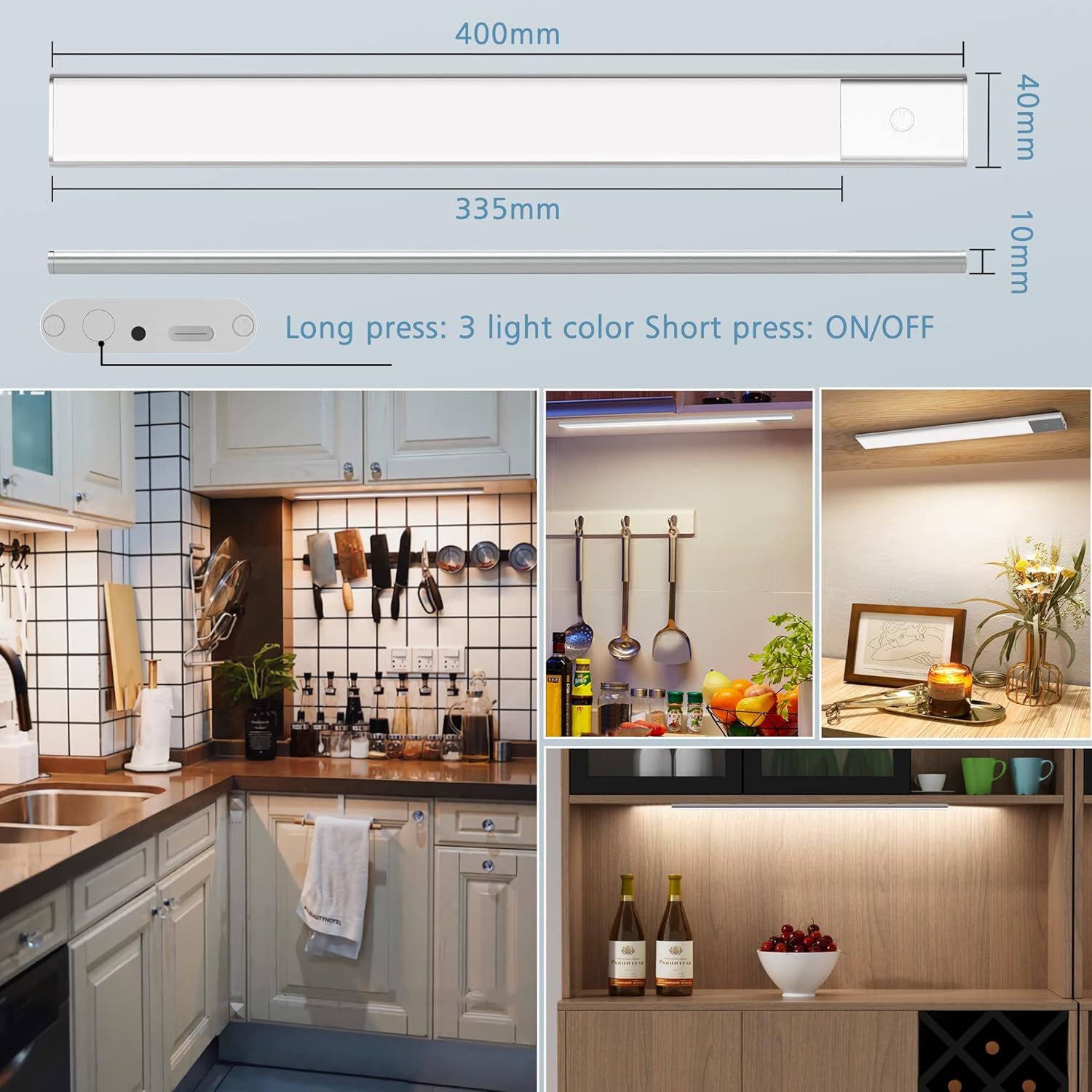 Person holding a phone to show the glare-free illumination from the SOAIY LED light under a shelf