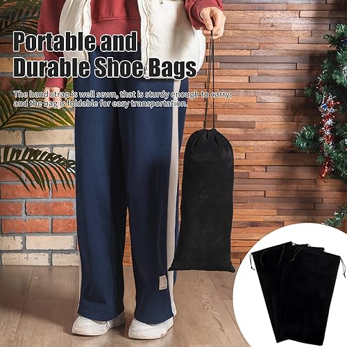 Miniatura 4 de 12 bolsas para zapatos de viaje, bolsas de polvo para zapatos, bolsa de franela negra, fundas lavables con cordón transpirable para equipaje
